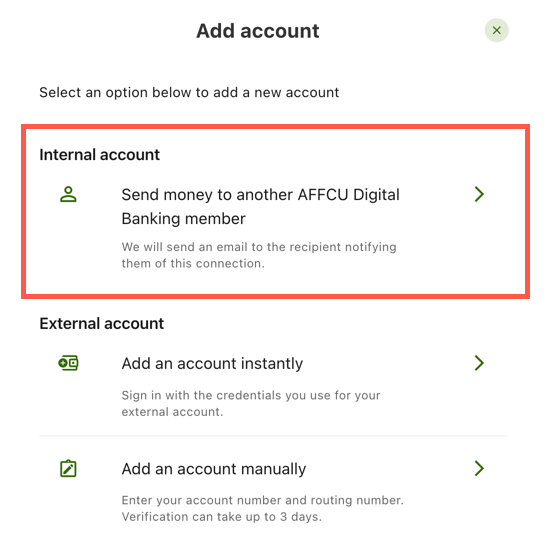 How to transfer to an Internal AFFCU account
